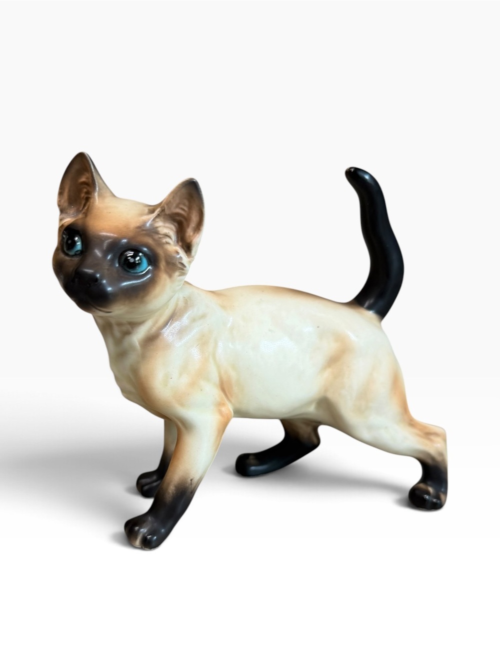 Lefton Porcelain Siamese Cat Figurine in Cream and Black